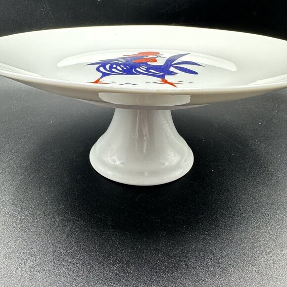 Vintage Naaman Israel Fine Porcelain Footed Cake Fruit Stand Rooster Design 9" - Picture 3 of 8